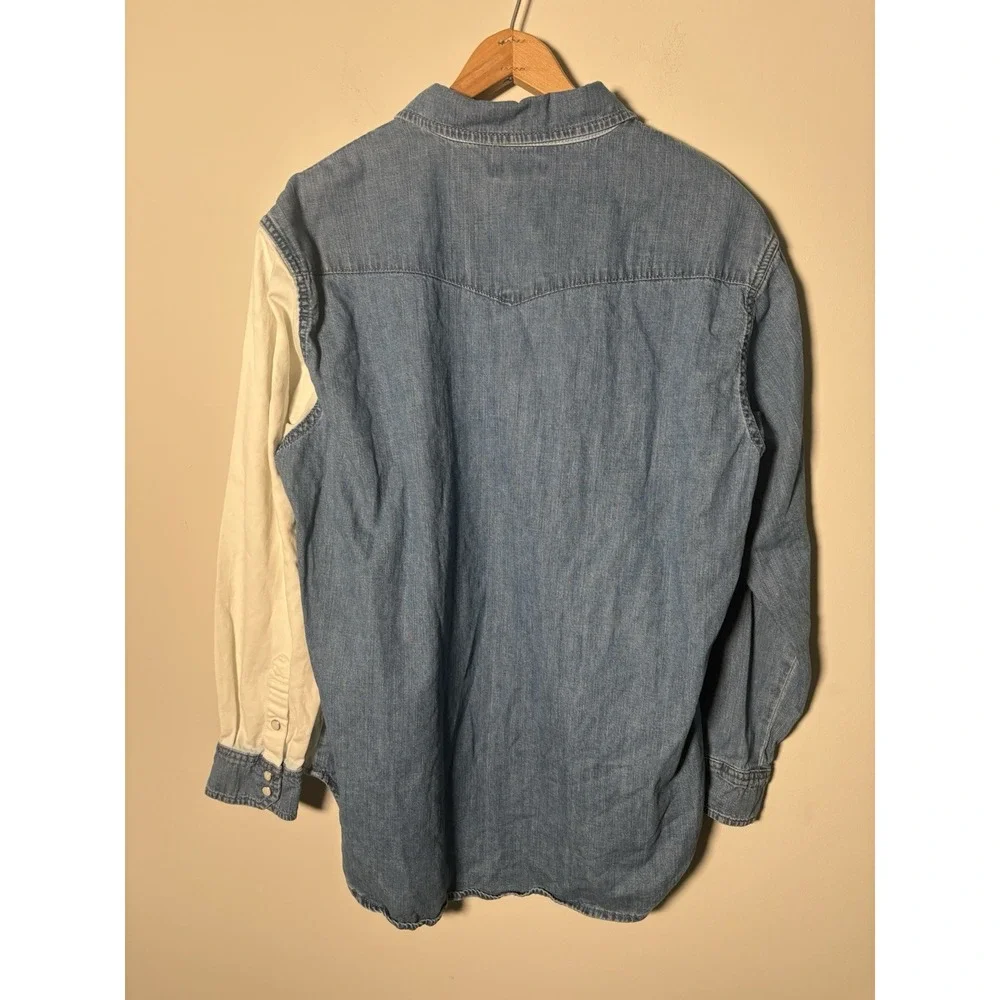 Wrangler Retro Womens Pieced Denim Western Pearl Snap Shirt Patchwork M Medium